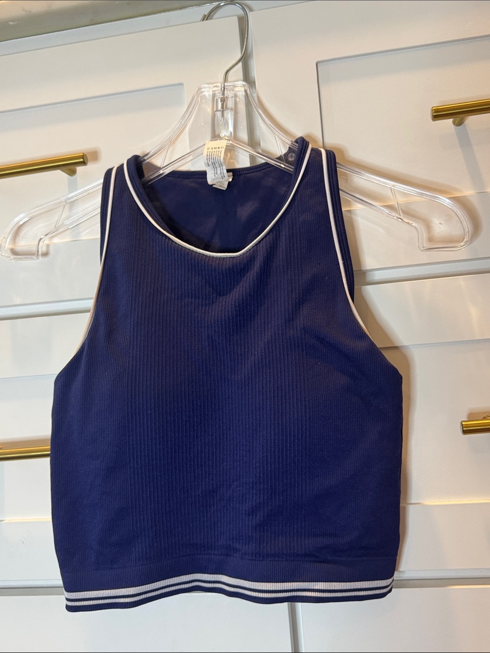Ribbed Navy Crop Tank with White Trim